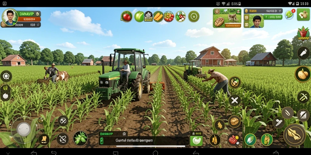 Screenshot utama DANAVIP menampilkan gameplay pertanian yang menarik dan interaktif.