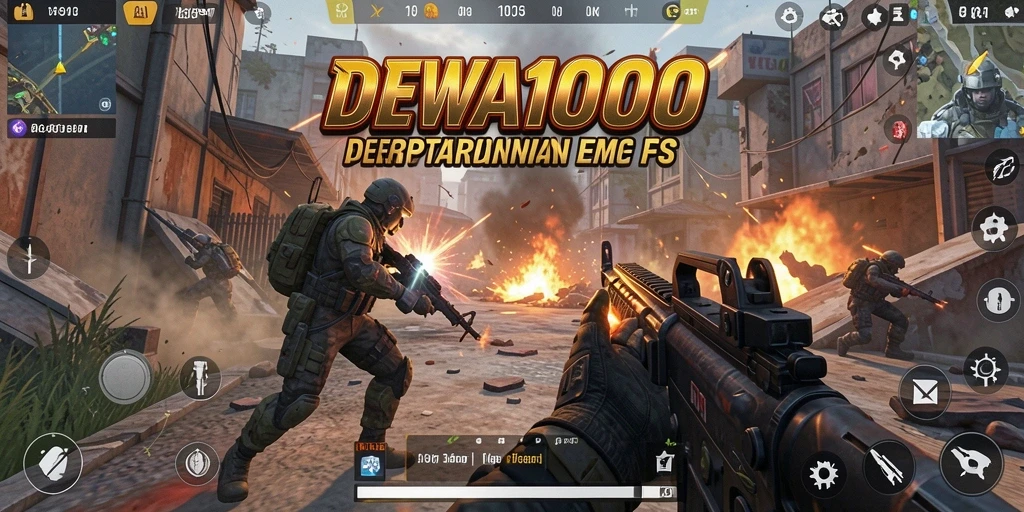 Screenshot gameplay DEWA1000 yang menunjukkan aksi intense dalam pertempuran FPS.