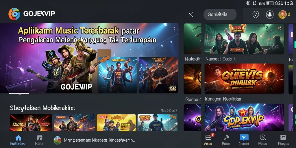 Tampilan gameplay GOJEKVIP yang menarik dengan berbagai lagu.