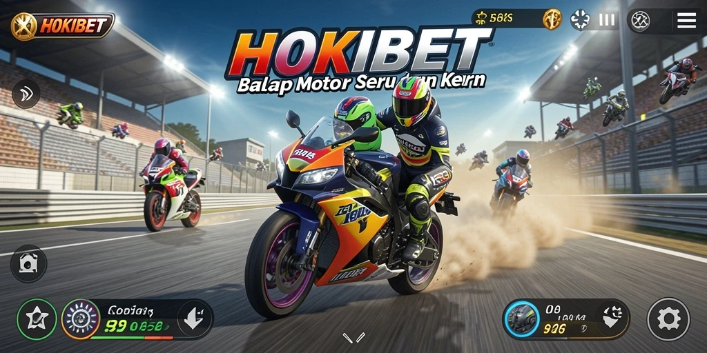 Gameplay HOKIBET dengan berbagai aksi balapan motor yang seru.