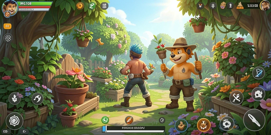 Screenshot gameplay MG108 menampilkan petualangan berkebun yang seru.
