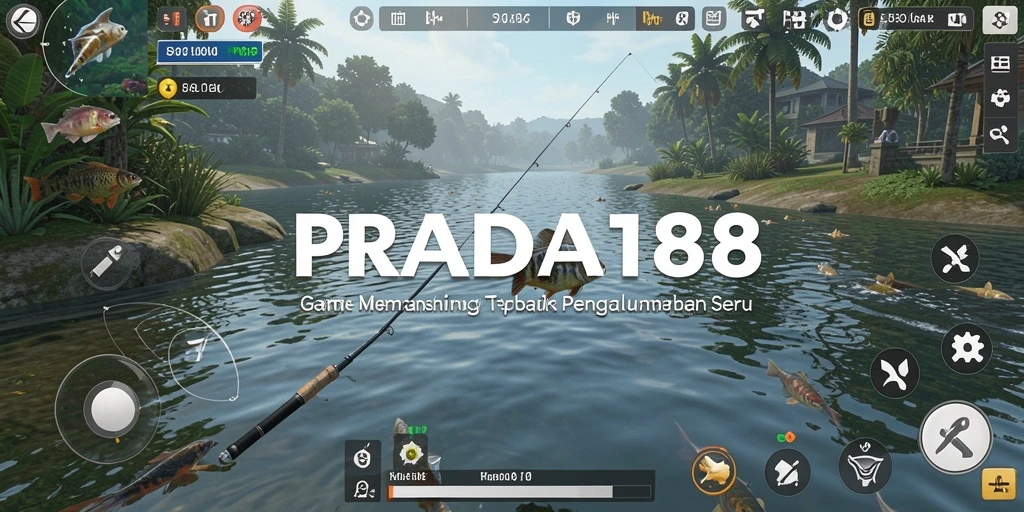 Tampilan gameplay PRADA188 saat memancing di danau yang indah.