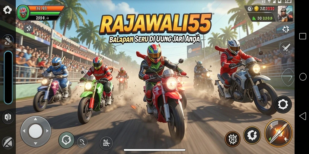 Tampilan balapan seru di <strong>RAJAWALI55</strong> dengan mobil yang melaju kencang.
