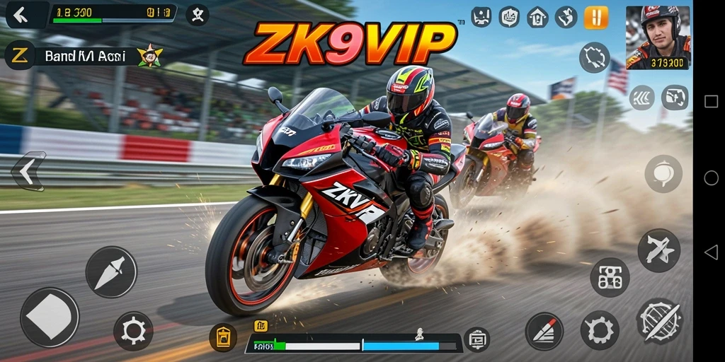 Screenshot gameplay ZK9VIP yang menampilkan balapan mendebarkan.